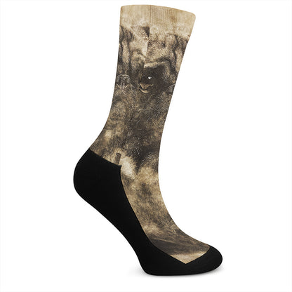 Vintage Pug Portrait Print Crew Socks