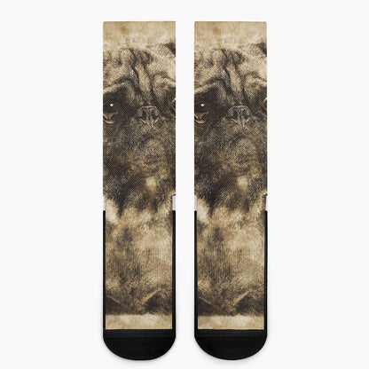 Vintage Pug Portrait Print Crew Socks
