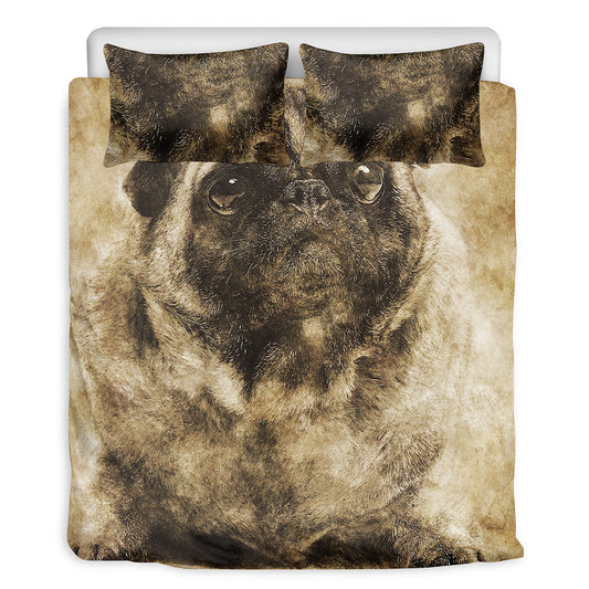 Vintage Pug Portrait Print Duvet Cover Bedding Set
