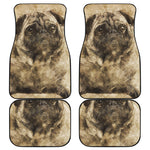 Vintage Pug Portrait Print Front and Back Car Floor Mats