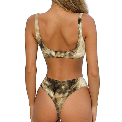 Vintage Pug Portrait Print Front Bow Tie Bikini