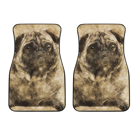 Vintage Pug Portrait Print Front Car Floor Mats