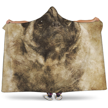 Vintage Pug Portrait Print Hooded Blanket