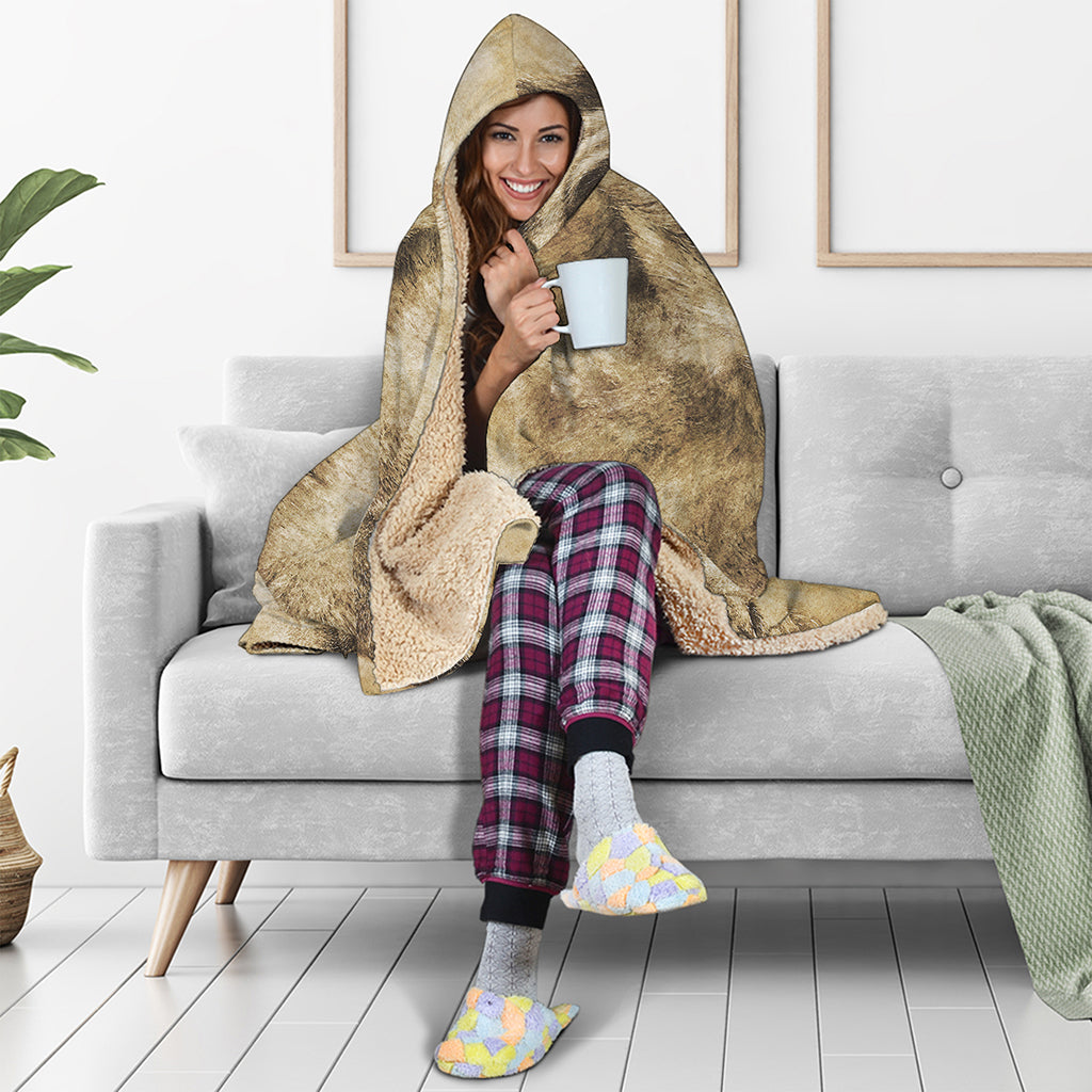 Vintage Pug Portrait Print Hooded Blanket