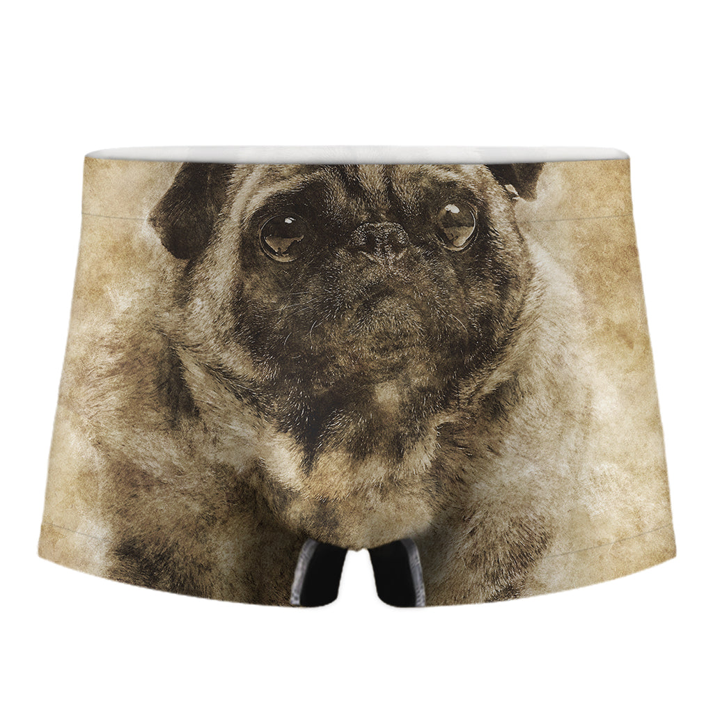 Vintage Pug Portrait Print Men's Boxer Briefs