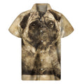 Vintage Pug Portrait Print Men's Short Sleeve Shirt