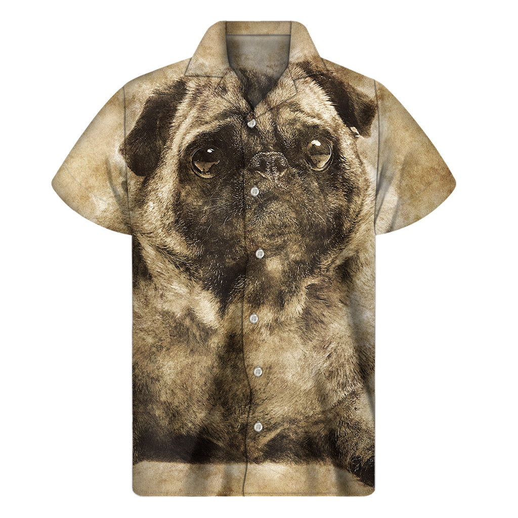 Vintage Pug Portrait Print Men's Short Sleeve Shirt