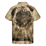 Vintage Pug Portrait Print Men's Short Sleeve Shirt