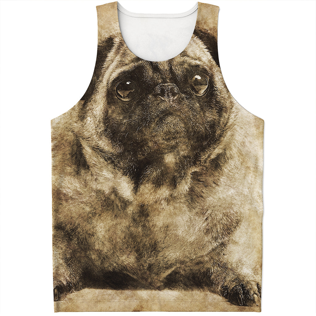 Vintage Pug Portrait Print Men's Tank Top