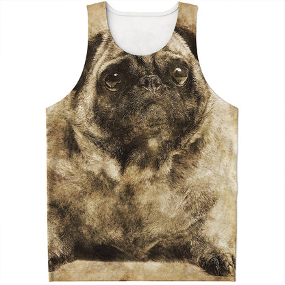 Vintage Pug Portrait Print Men's Tank Top