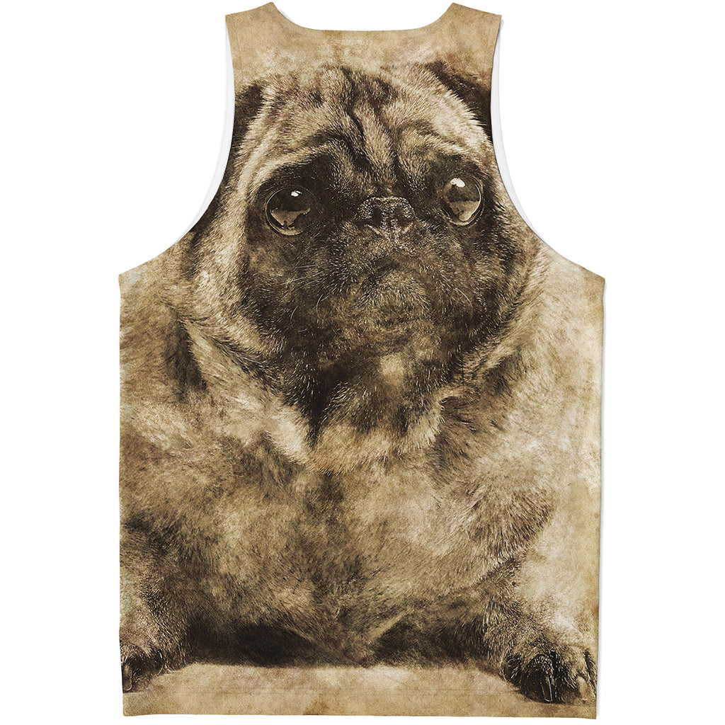 Vintage Pug Portrait Print Men's Tank Top