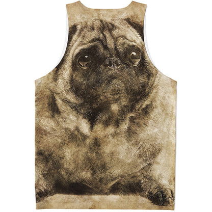 Vintage Pug Portrait Print Men's Tank Top