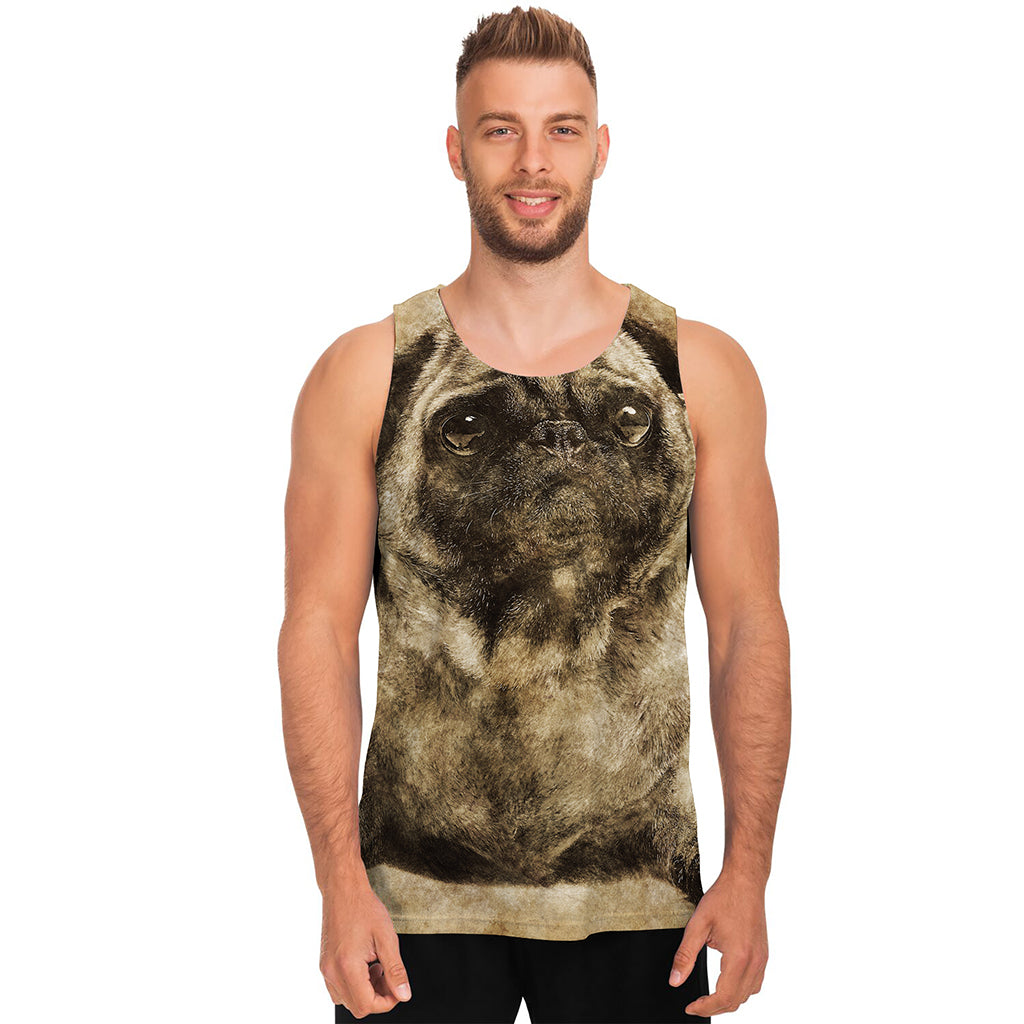 Vintage Pug Portrait Print Men's Tank Top