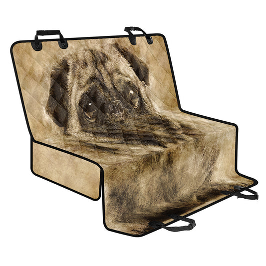 Vintage Pug Portrait Print Pet Car Back Seat Cover
