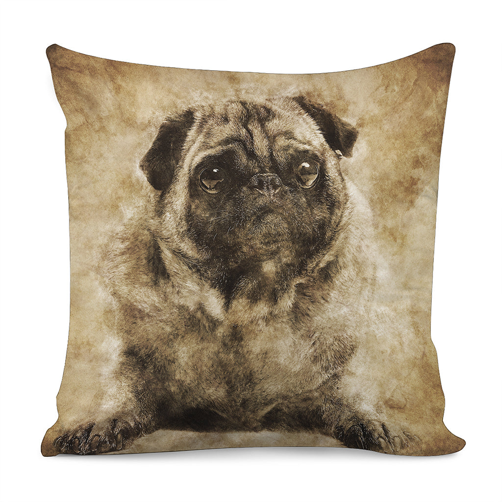 Vintage Pug Portrait Print Pillow Cover