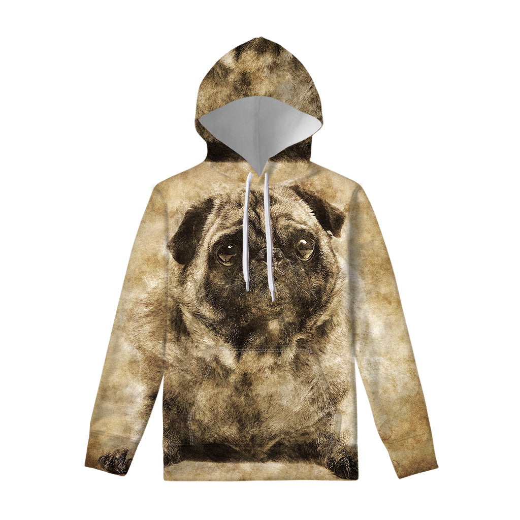 Vintage Pug Portrait Print Pullover Hoodie