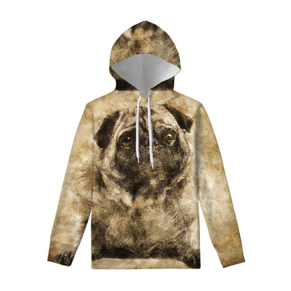 Vintage Pug Portrait Print Pullover Hoodie