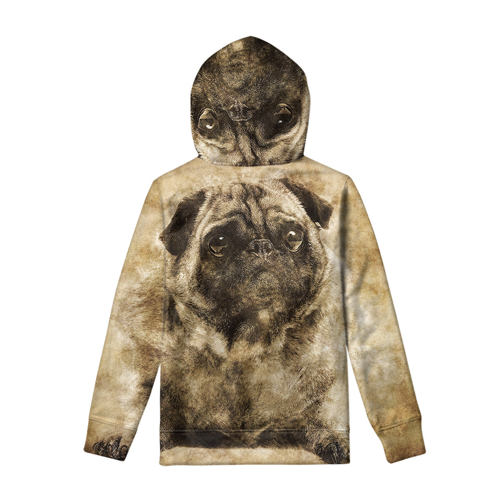 Vintage Pug Portrait Print Pullover Hoodie