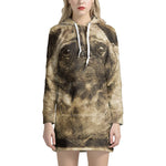 Vintage Pug Portrait Print Pullover Hoodie Dress