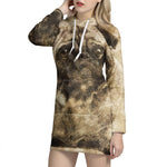 Vintage Pug Portrait Print Pullover Hoodie Dress