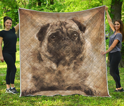 Vintage Pug Portrait Print Quilt