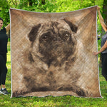 Vintage Pug Portrait Print Quilt
