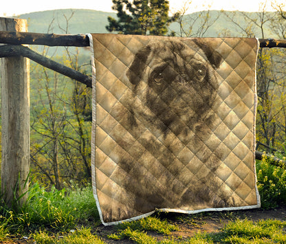 Vintage Pug Portrait Print Quilt
