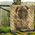 Vintage Pug Portrait Print Quilt