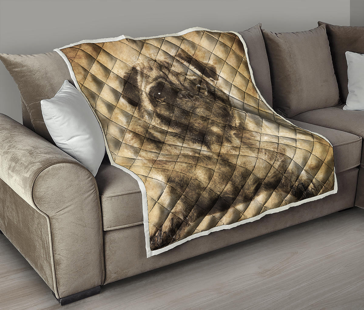Vintage Pug Portrait Print Quilt