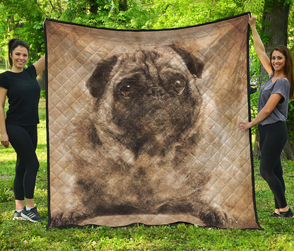 Vintage Pug Portrait Print Quilt