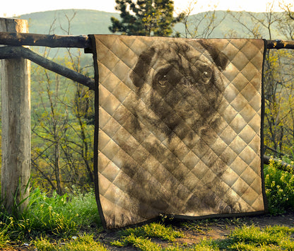 Vintage Pug Portrait Print Quilt