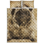 Vintage Pug Portrait Print Quilt Bed Set