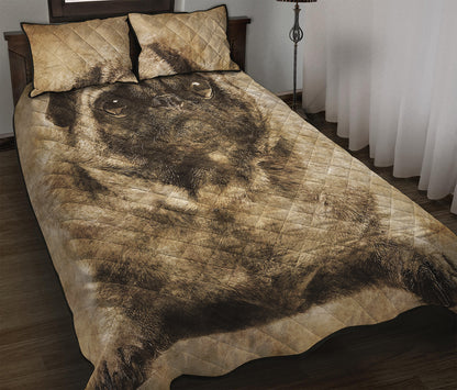 Vintage Pug Portrait Print Quilt Bed Set