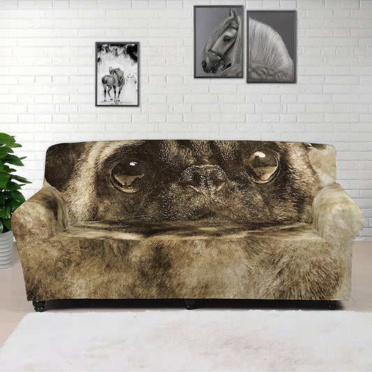 Vintage Pug Portrait Print Sofa Cover