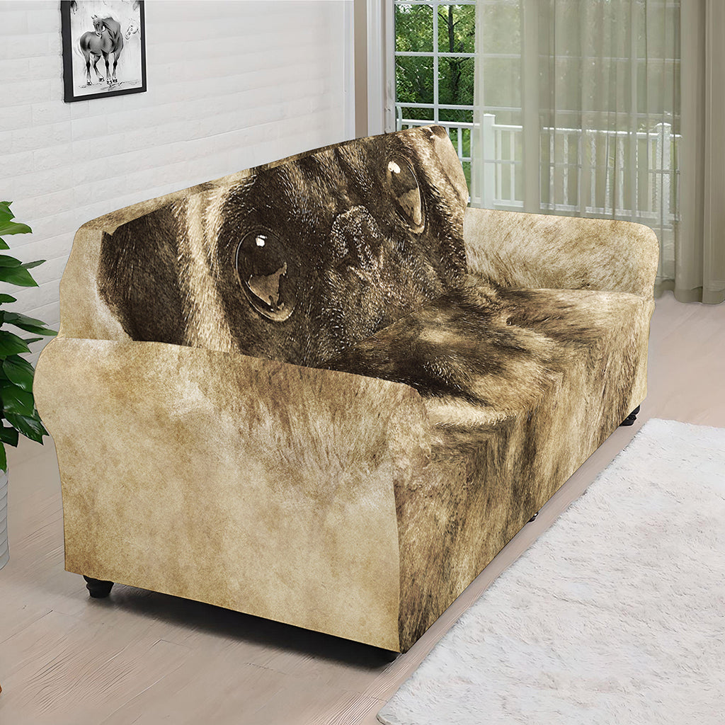 Vintage Pug Portrait Print Sofa Cover