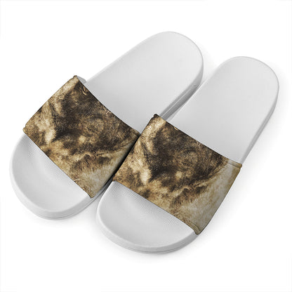 Vintage Pug Portrait Print White Slide Sandals