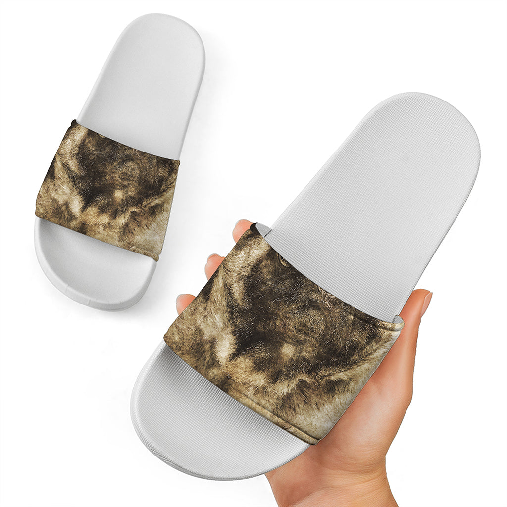 Vintage Pug Portrait Print White Slide Sandals