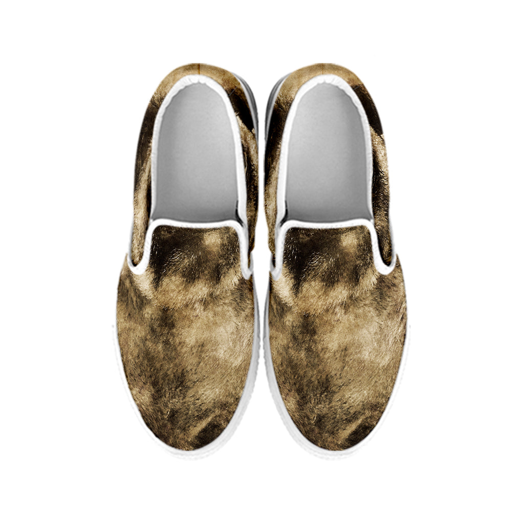Vintage Pug Portrait Print White Slip On Shoes