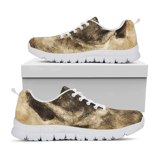 Vintage Pug Portrait Print White Sneakers