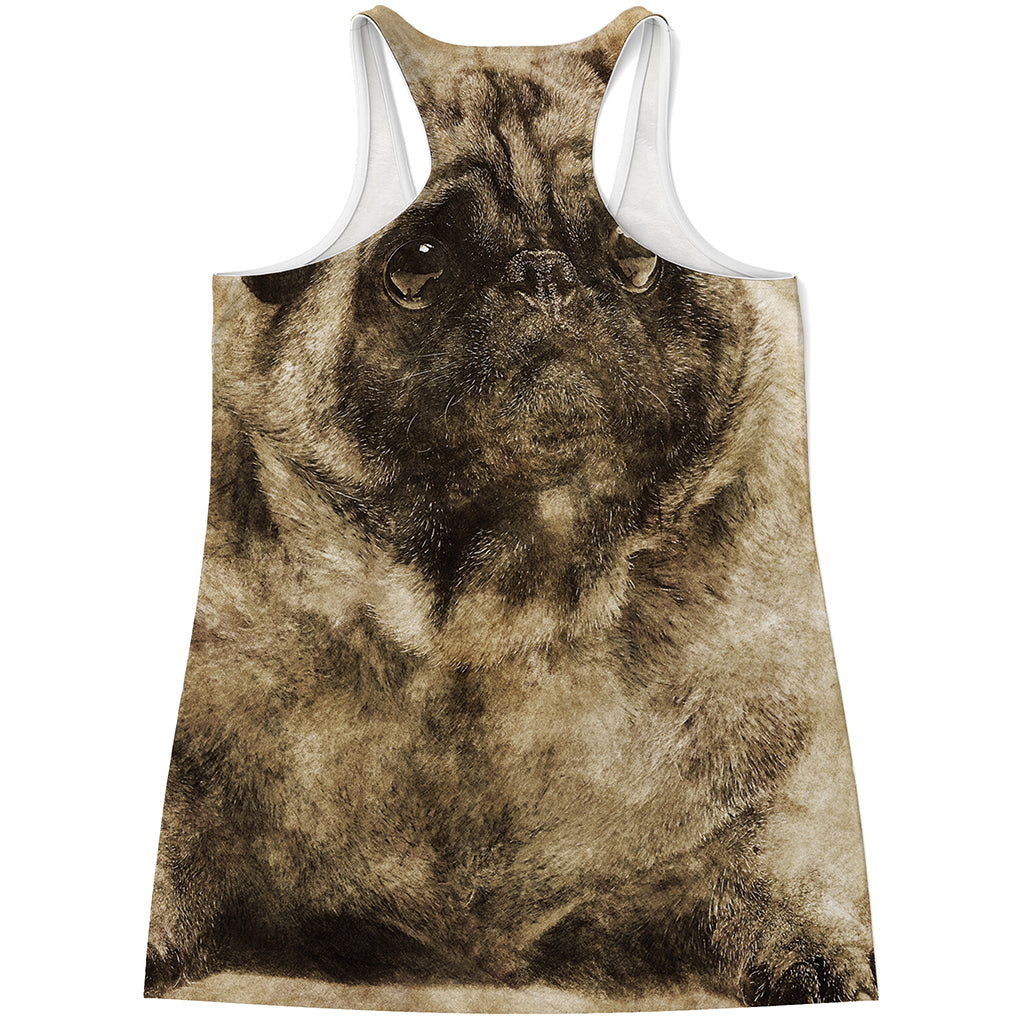 Vintage Pug Portrait Print Women's Racerback Tank Top