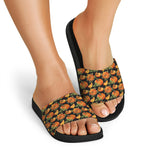 Vintage Pumpkin Pattern Print Black Slide Sandals