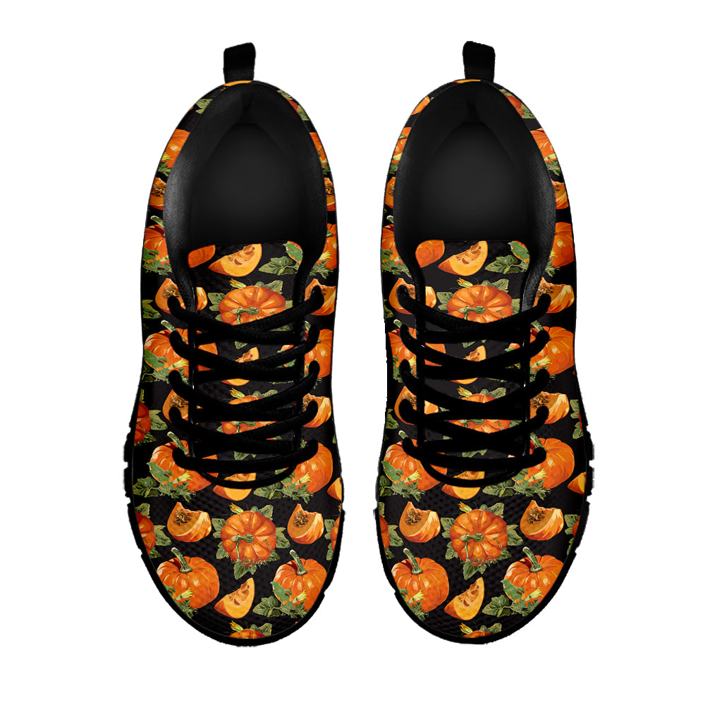 Vintage Pumpkin Pattern Print Black Sneakers