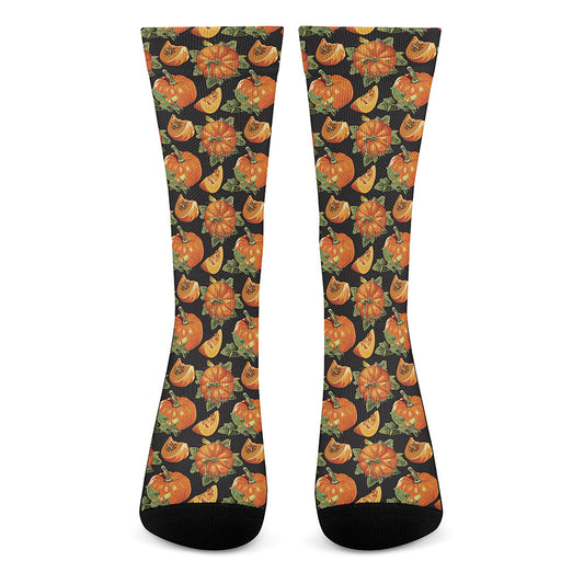 Vintage Pumpkin Pattern Print Crew Socks