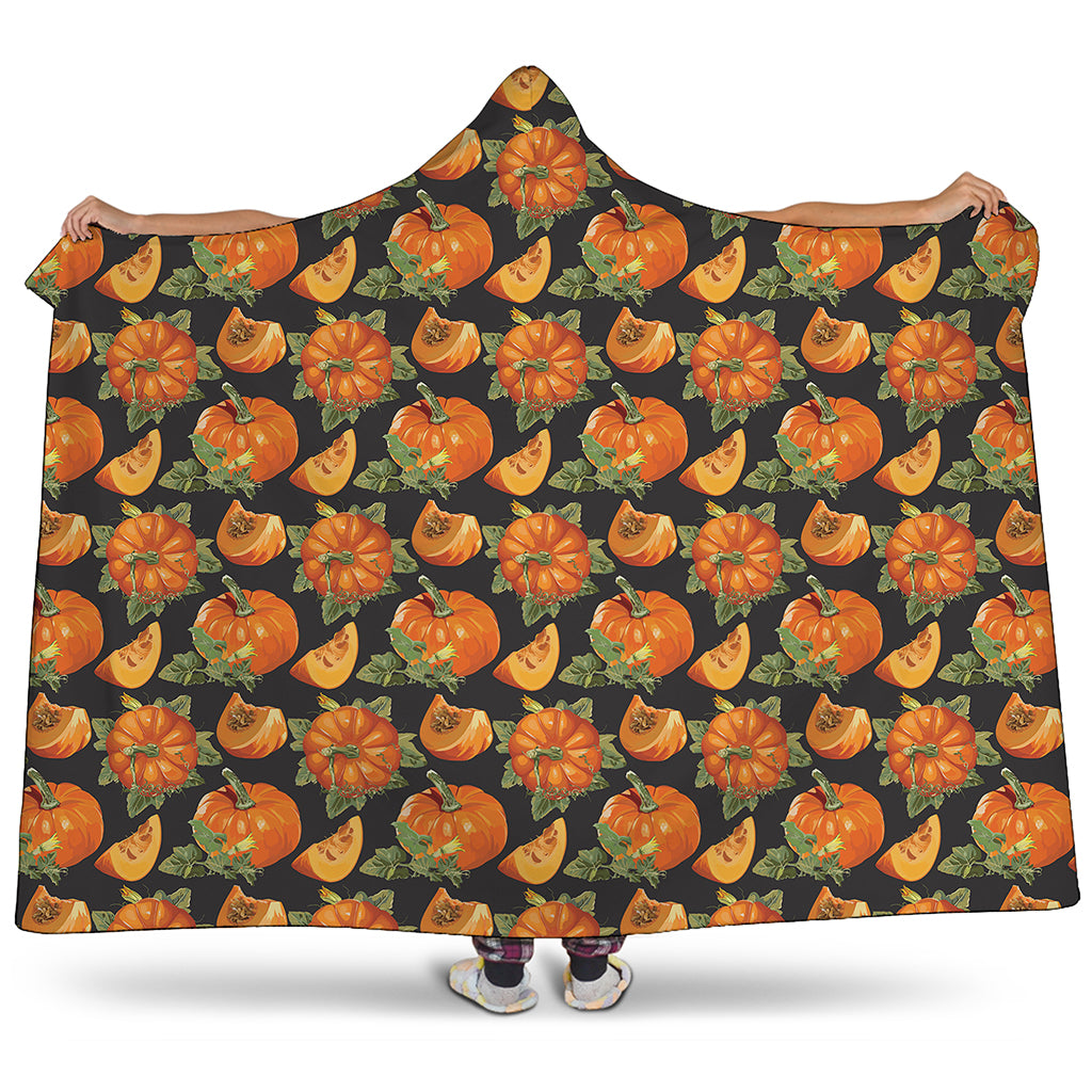 Vintage Pumpkin Pattern Print Hooded Blanket