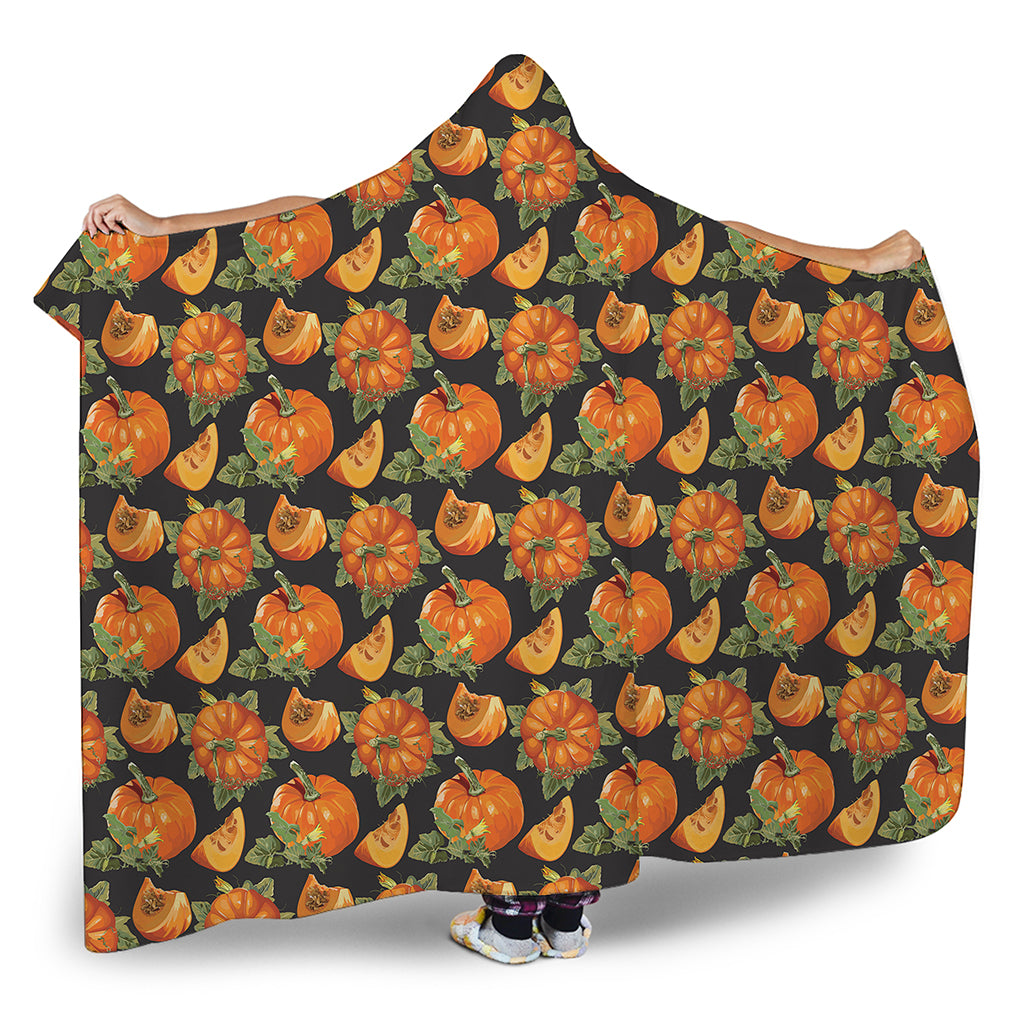 Vintage Pumpkin Pattern Print Hooded Blanket