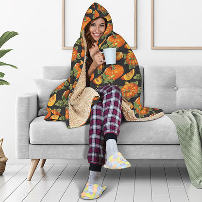Vintage Pumpkin Pattern Print Hooded Blanket