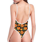 Vintage Pumpkin Pattern Print One Piece High Cut Swimsuit