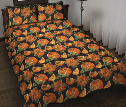 Vintage Pumpkin Pattern Print Quilt Bed Set
