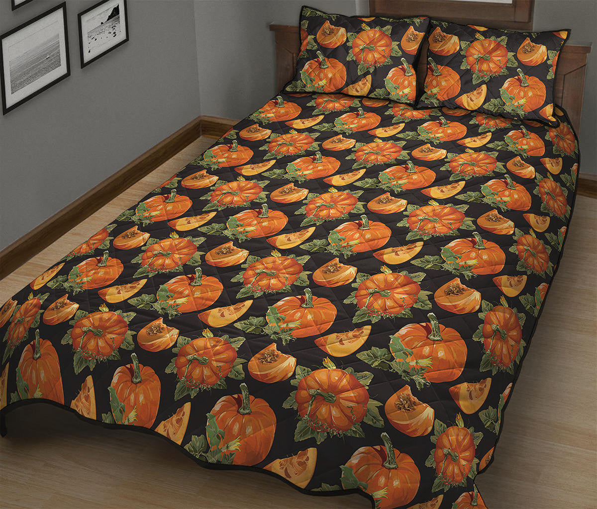 Vintage Pumpkin Pattern Print Quilt Bed Set