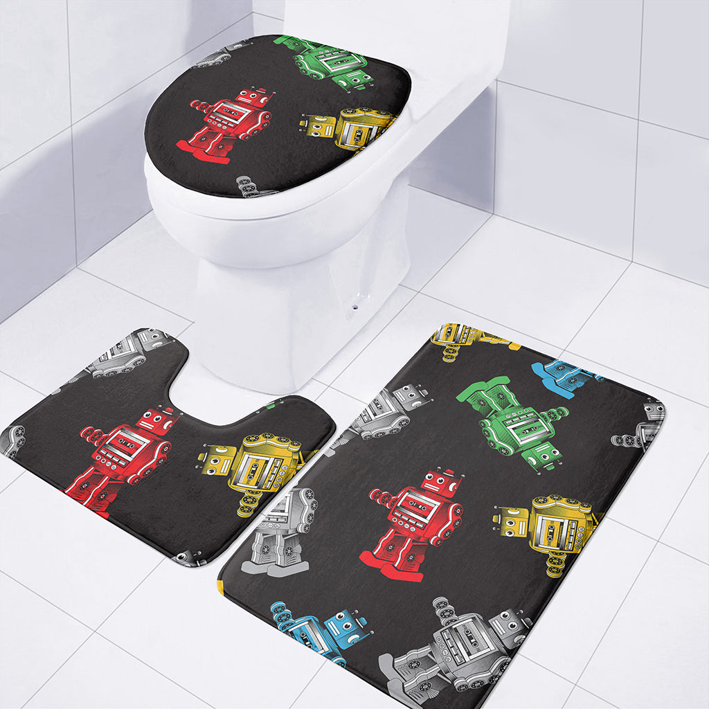 Vintage Robot Pattern Print 3 Piece Bath Mat Set